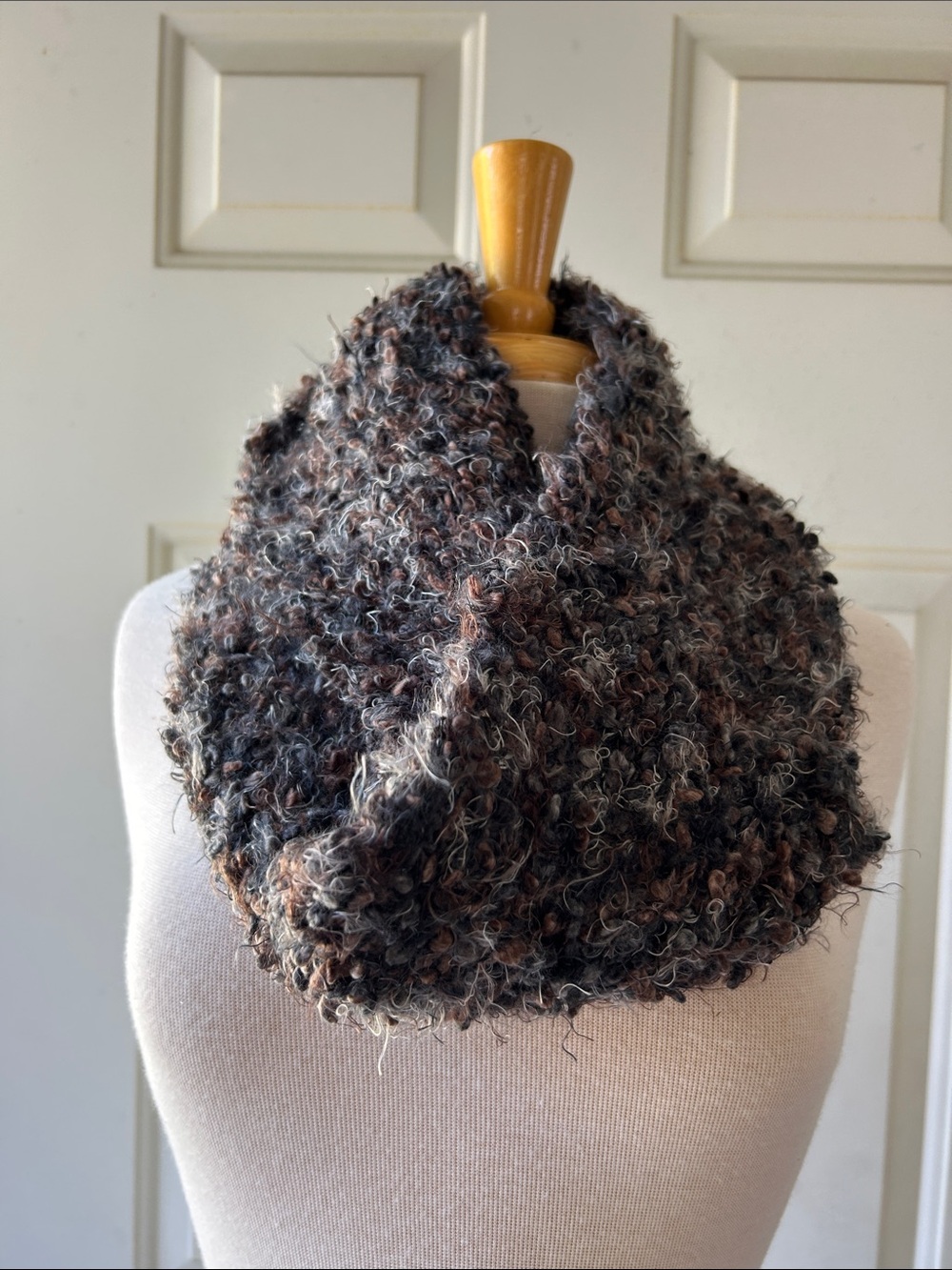 Plush Multi-Tone Brown & Black Infinity Scarf - Women Accessories